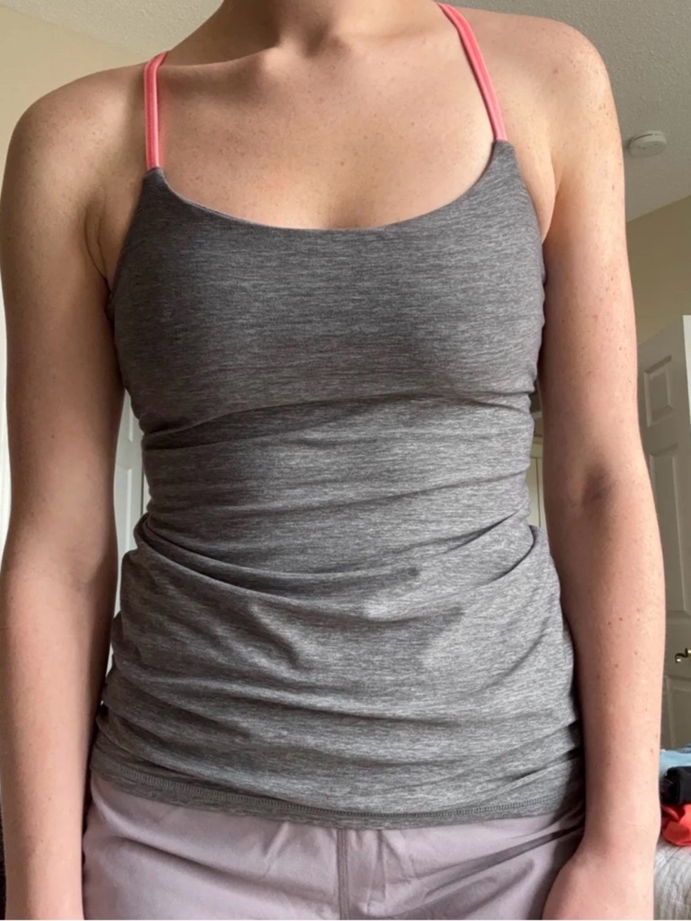 Lululemon Dancing Warrior Gray Tank with Pink Straps
